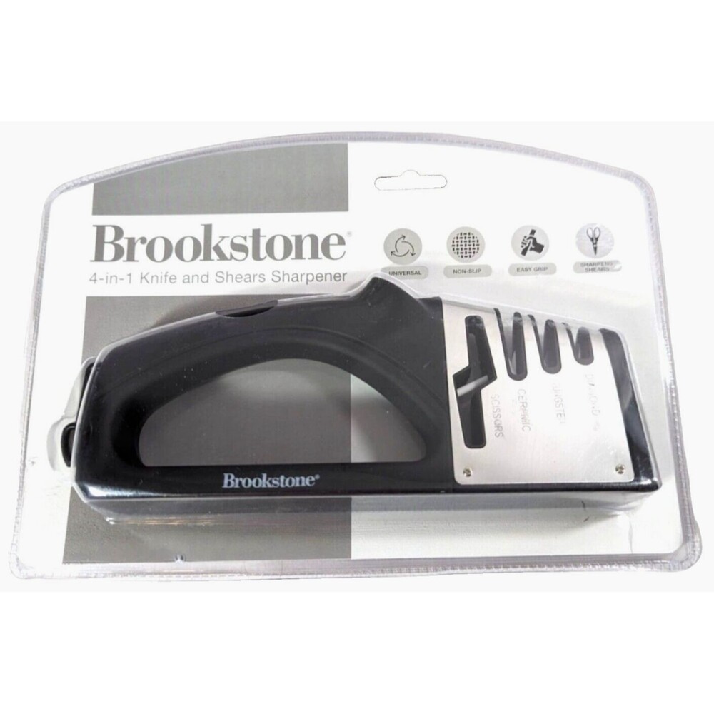 Brookstone Knife Shears Sharpener 4-in-1 Universal Non-Slip Stainless Steel NEW